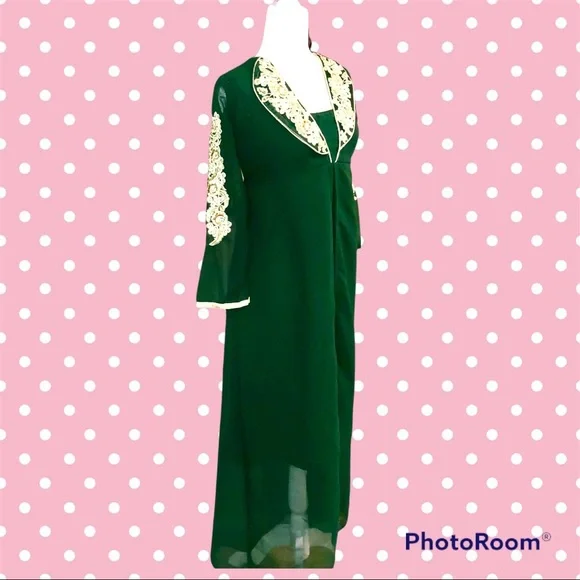 HOST PICKx2! Vintage Romantic Deep Hunter Green Dress - Picture 5 of 12